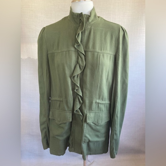 XS ruffled front anorak jacket Maurices army, green light weight zip up coat - Picture 3 of 10